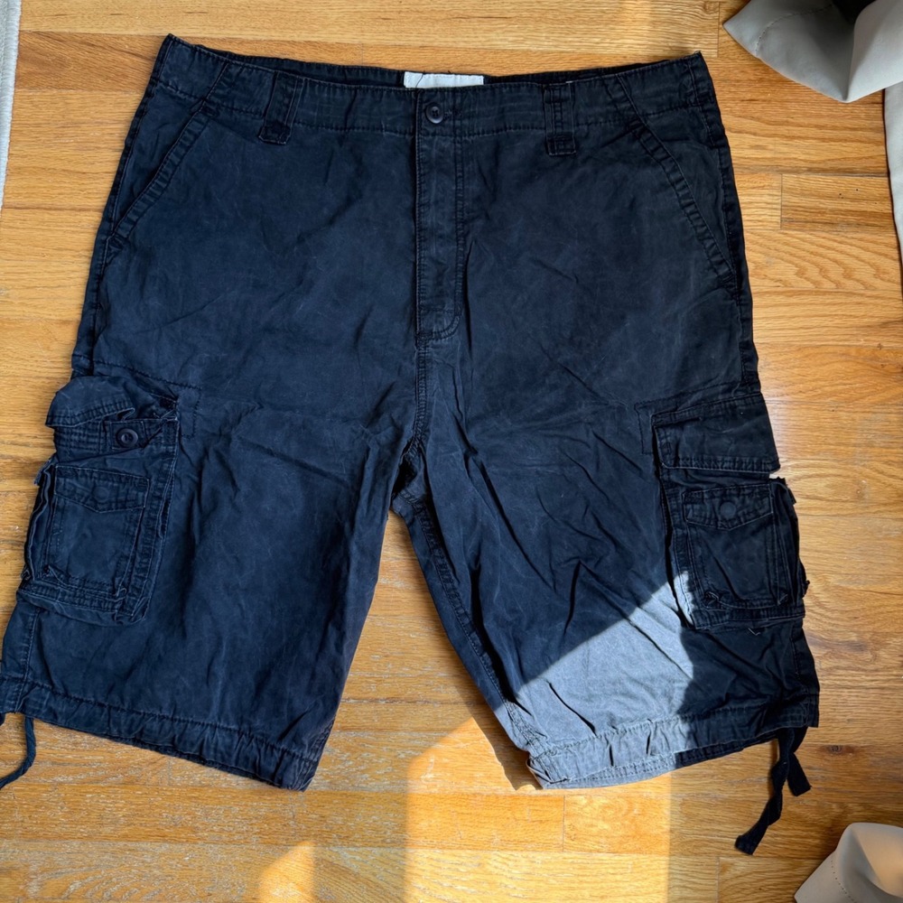 Smoke Rise Black Cargo Shorts Mens 44 Baggy Y2K Utility Streetwear Cotton